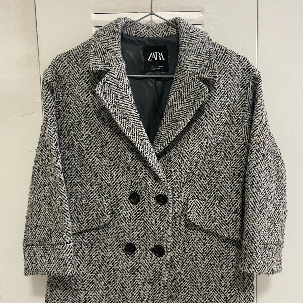 Zara Kids Black and White Pea Coat